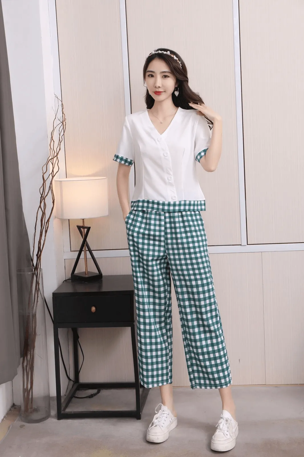 Women's Casual Korean Fashion Pajamas 2 Pcs Set - 9037#