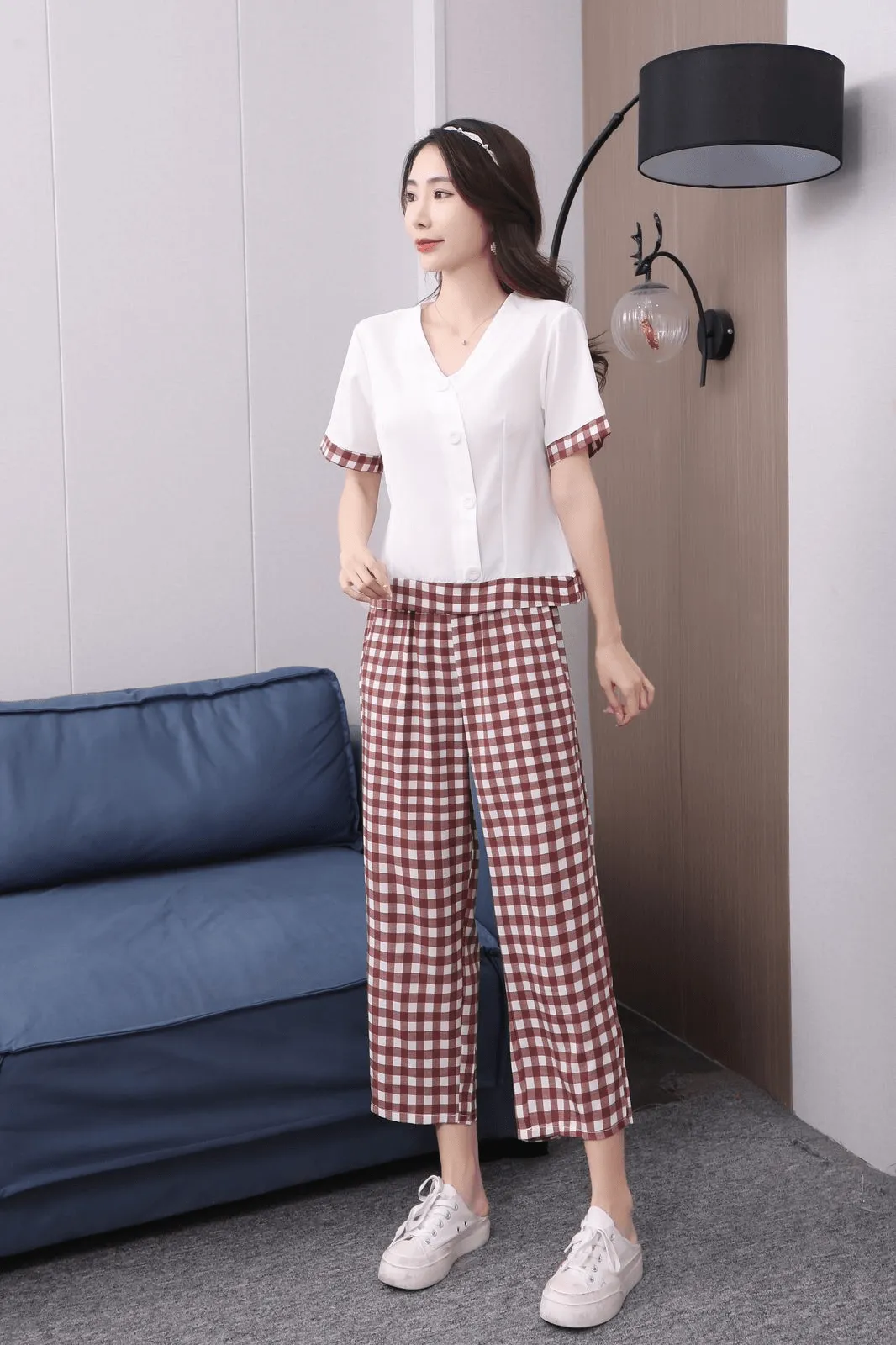 Women's Casual Korean Fashion Pajamas 2 Pcs Set - 9037#