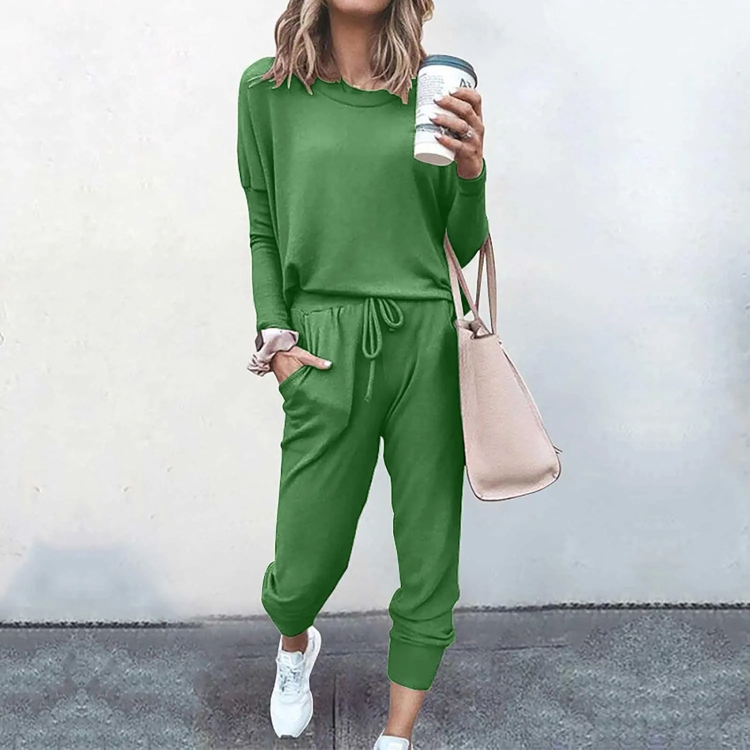 Women's Casual Pullover 2 Piece Outfits Breathable Skin Friendly Loungewear Sets Outdoor Sports Casual Sweatsuits Set