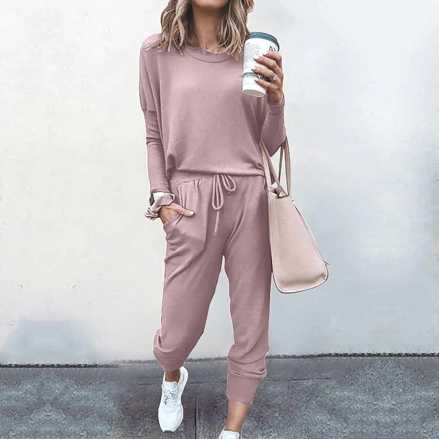 Women's Casual Pullover 2 Piece Outfits Breathable Skin Friendly Loungewear Sets Outdoor Sports Casual Sweatsuits Set