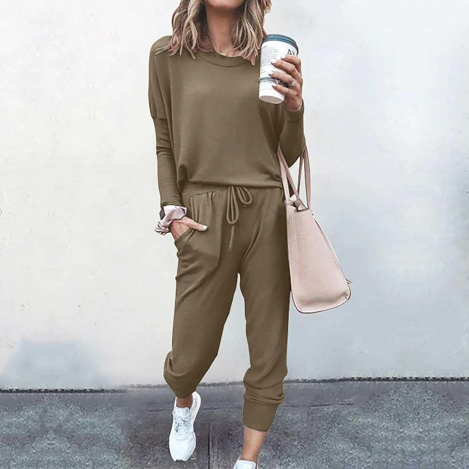 Women's Casual Pullover 2 Piece Outfits Breathable Skin Friendly Loungewear Sets Outdoor Sports Casual Sweatsuits Set