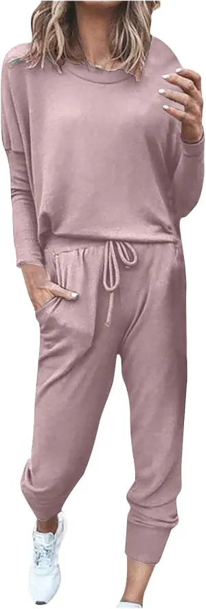 Women's Casual Pullover 2 Piece Outfits Breathable Skin Friendly Loungewear Sets Outdoor Sports Casual Sweatsuits Set