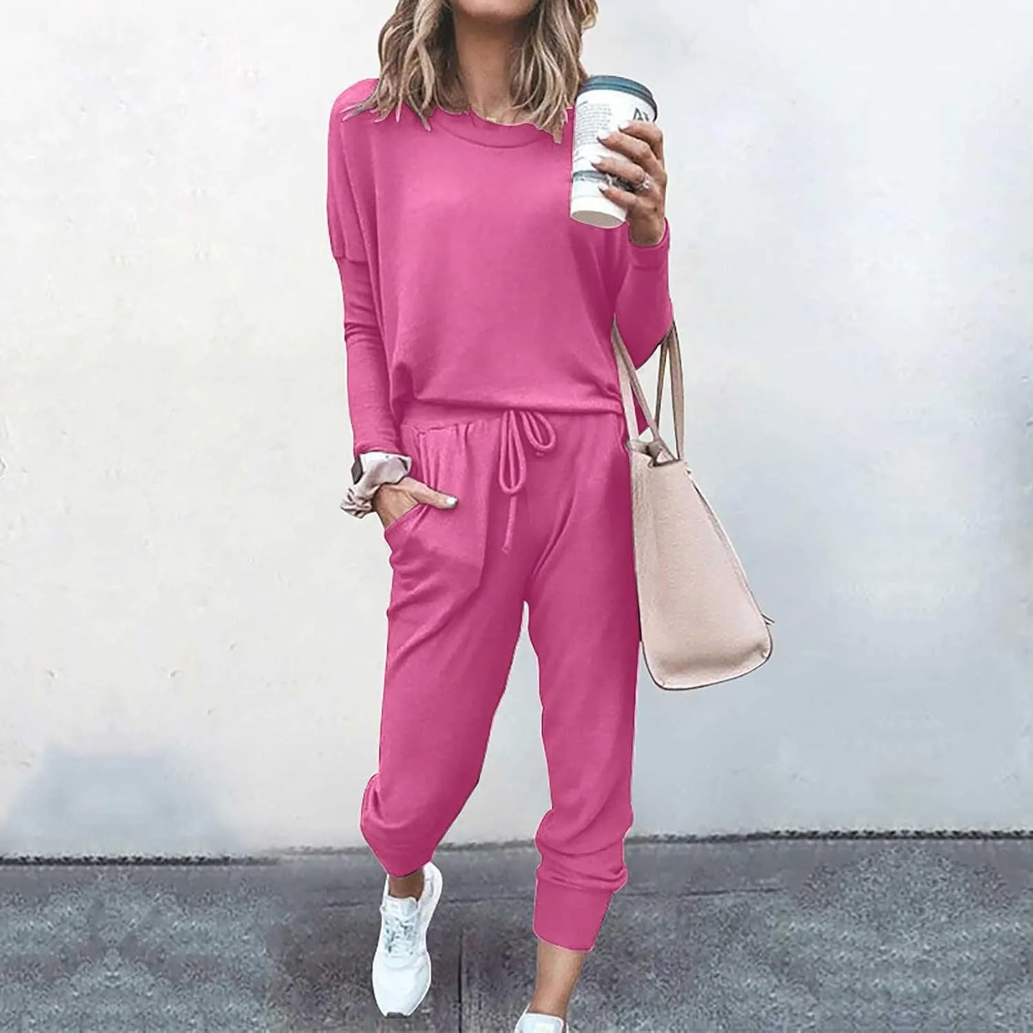 Women's Casual Pullover 2 Piece Outfits Breathable Skin Friendly Loungewear Sets Outdoor Sports Casual Sweatsuits Set