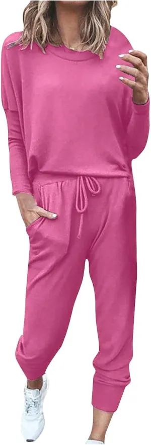 Women's Casual Pullover 2 Piece Outfits Breathable Skin Friendly Loungewear Sets Outdoor Sports Casual Sweatsuits Set