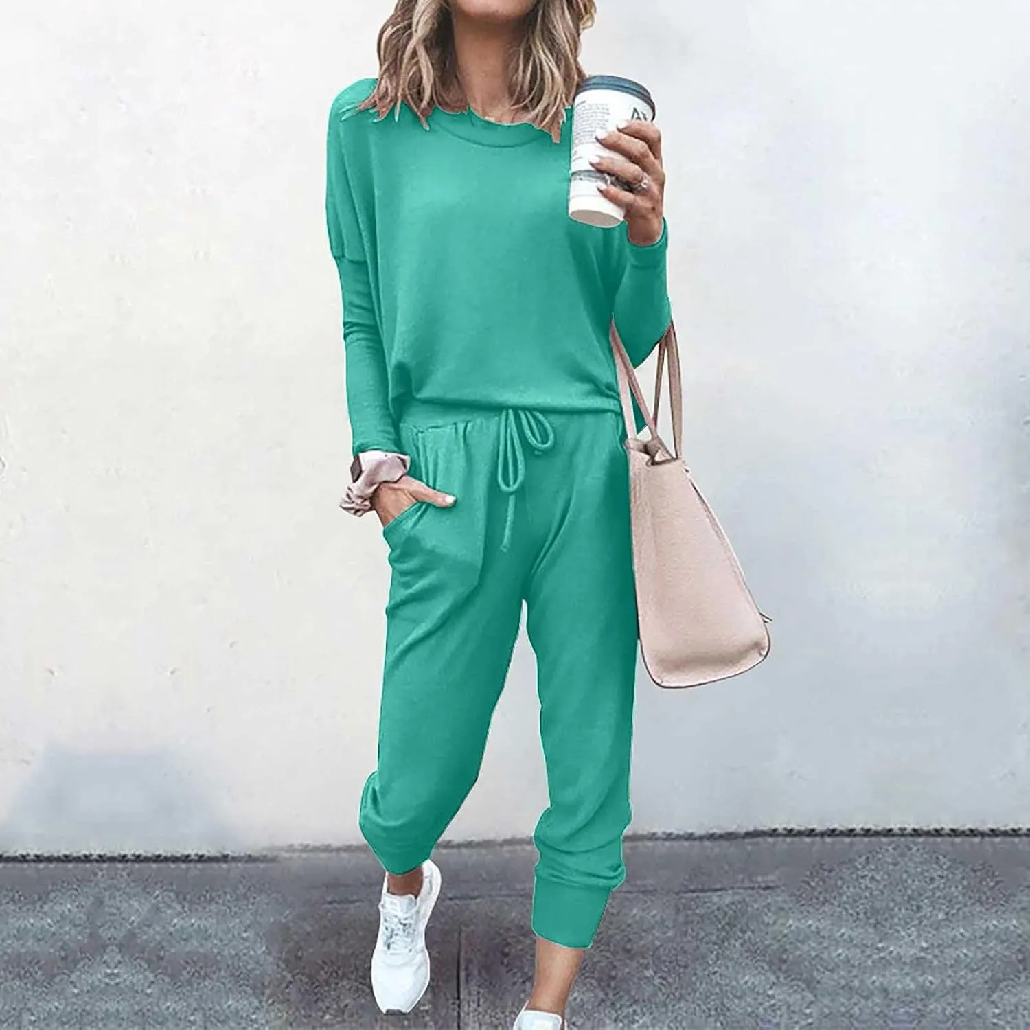 Women's Casual Pullover 2 Piece Outfits Breathable Skin Friendly Loungewear Sets Outdoor Sports Casual Sweatsuits Set