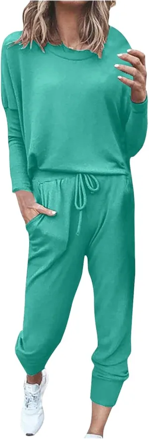Women's Casual Pullover 2 Piece Outfits Breathable Skin Friendly Loungewear Sets Outdoor Sports Casual Sweatsuits Set