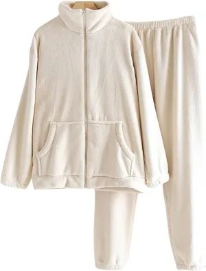 Women's Classic Winter Comfy Fleece Pajamas Set Fuzzy Lounge Pants Sleepwear Tops Pjs Sets