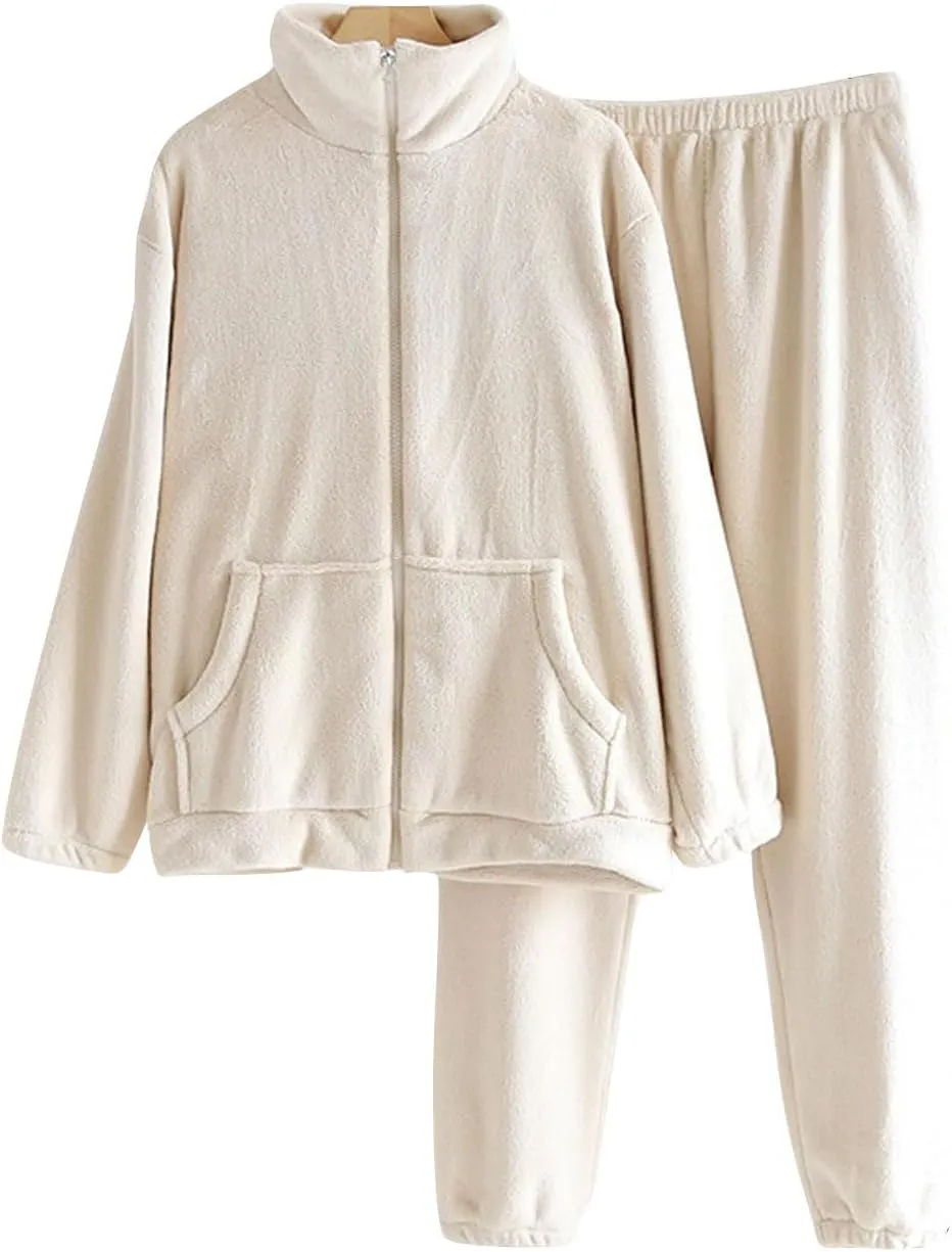 Women's Classic Winter Comfy Fleece Pajamas Set Fuzzy Lounge Pants Sleepwear Tops Pjs Sets