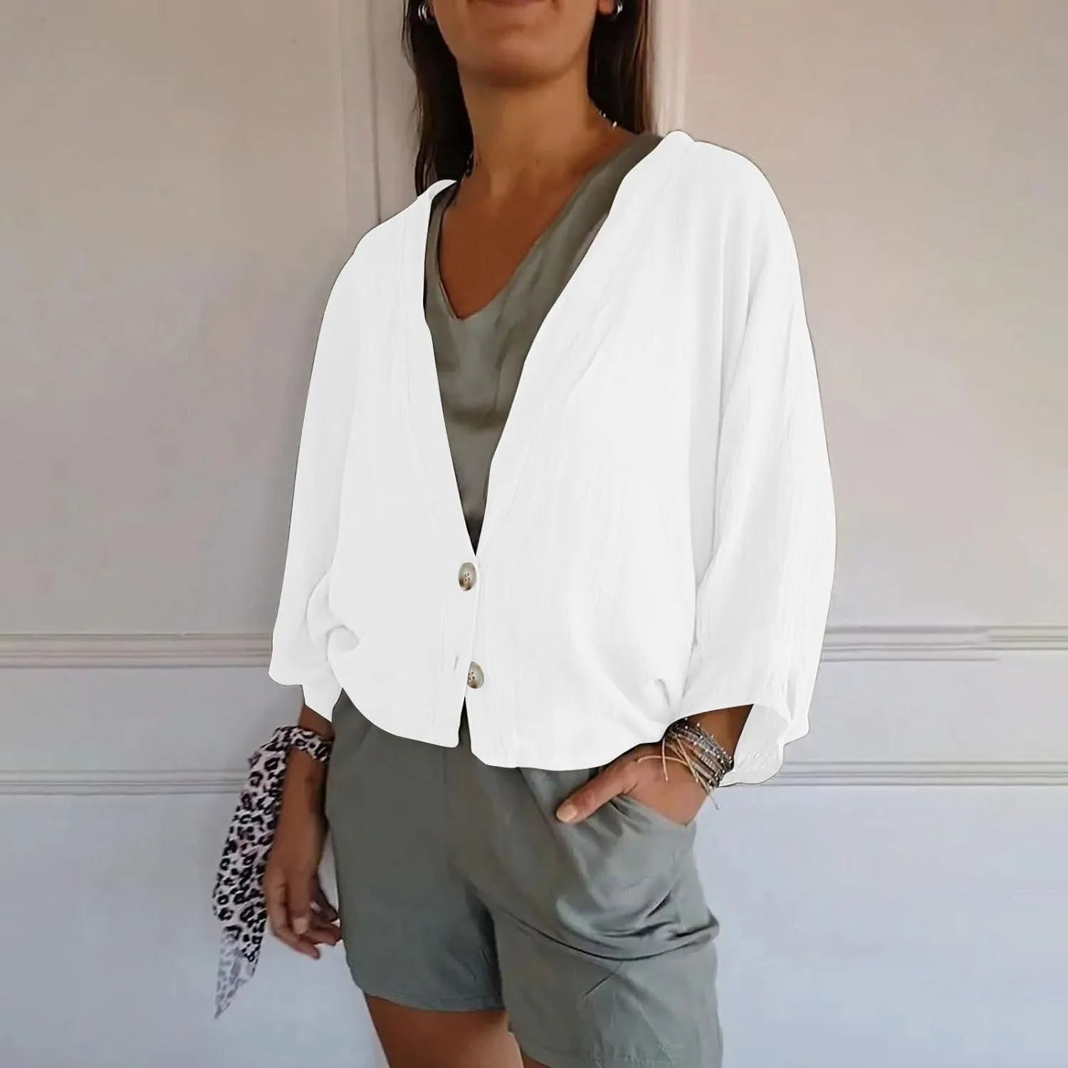 Womens Cotten Linen Button Down Cardigans Dressy Casual Long Sleeve Open Front Lightweight Beach Cover ups