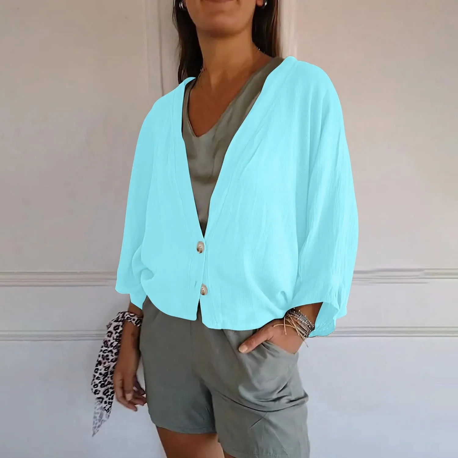 Womens Cotten Linen Button Down Cardigans Dressy Casual Long Sleeve Open Front Lightweight Beach Cover ups