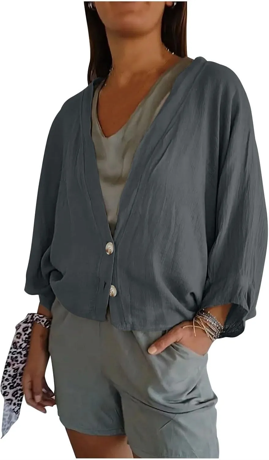 Womens Cotten Linen Button Down Cardigans Dressy Casual Long Sleeve Open Front Lightweight Beach Cover ups