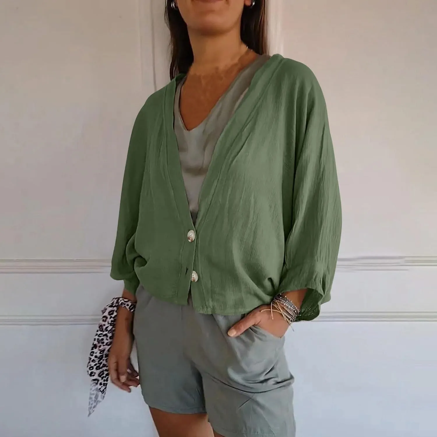 Womens Cotten Linen Button Down Cardigans Dressy Casual Long Sleeve Open Front Lightweight Beach Cover ups