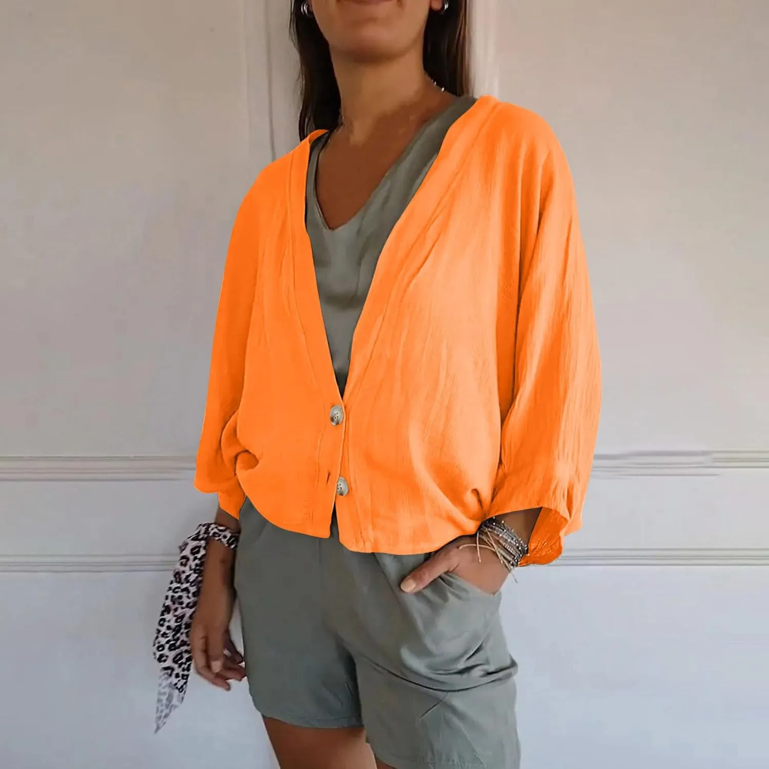 Womens Cotten Linen Button Down Cardigans Dressy Casual Long Sleeve Open Front Lightweight Beach Cover ups
