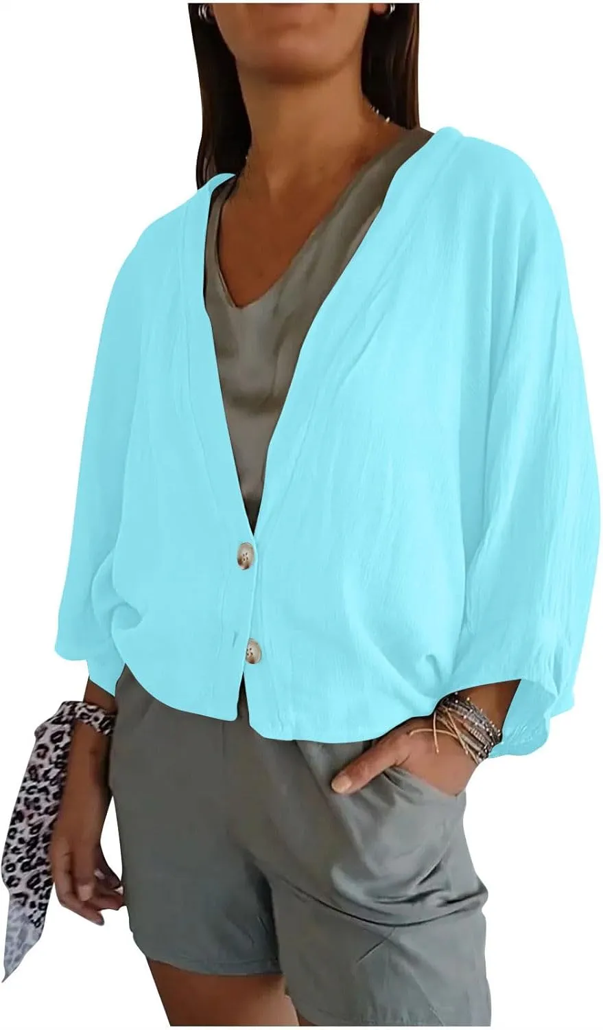 Womens Cotten Linen Button Down Cardigans Dressy Casual Long Sleeve Open Front Lightweight Beach Cover ups