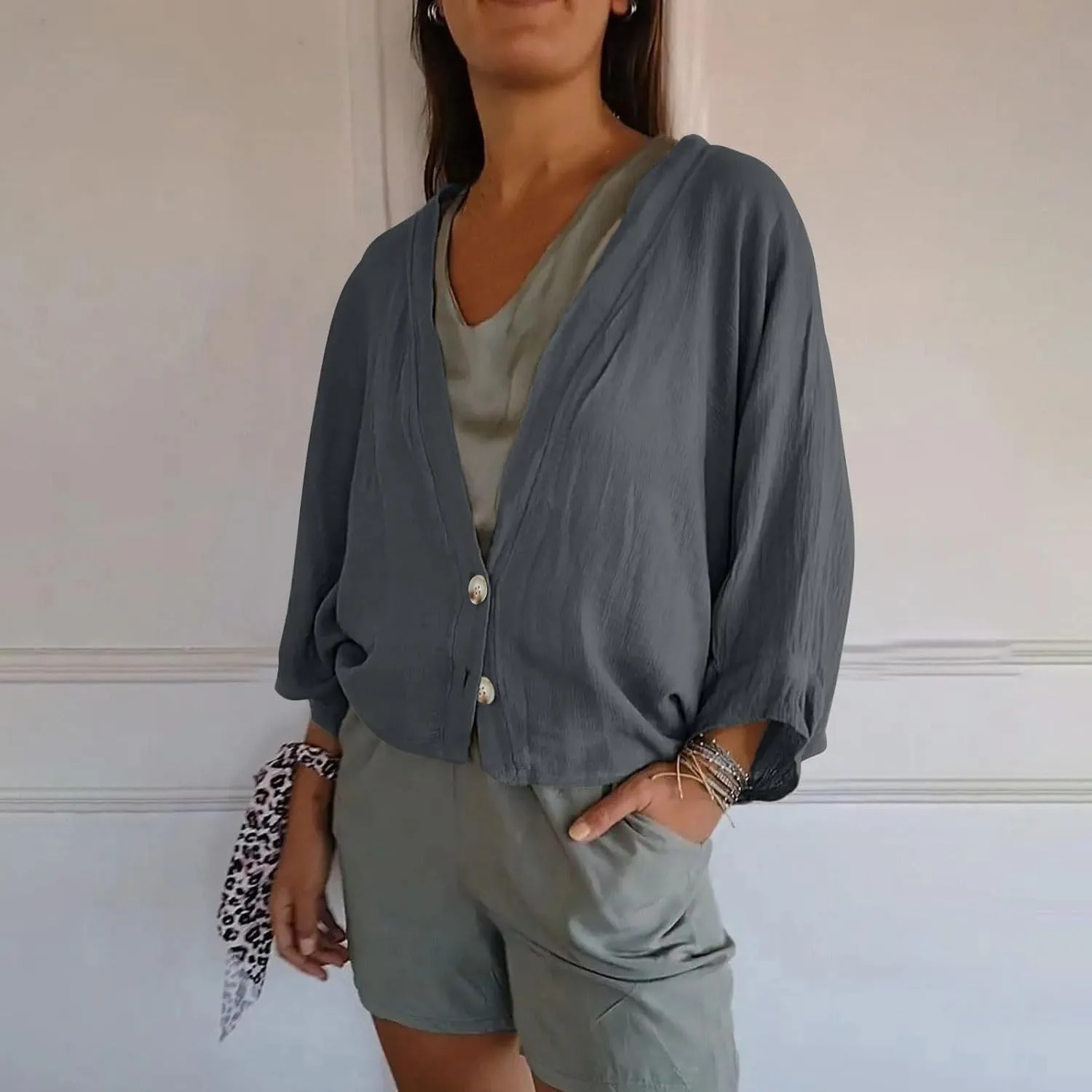 Womens Cotten Linen Button Down Cardigans Dressy Casual Long Sleeve Open Front Lightweight Beach Cover ups