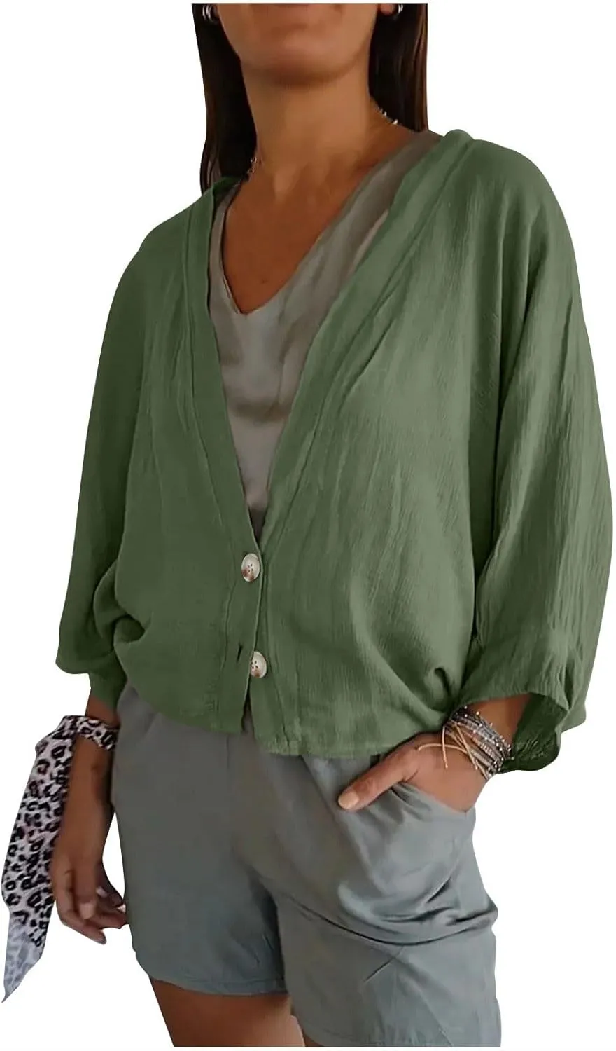 Womens Cotten Linen Button Down Cardigans Dressy Casual Long Sleeve Open Front Lightweight Beach Cover ups