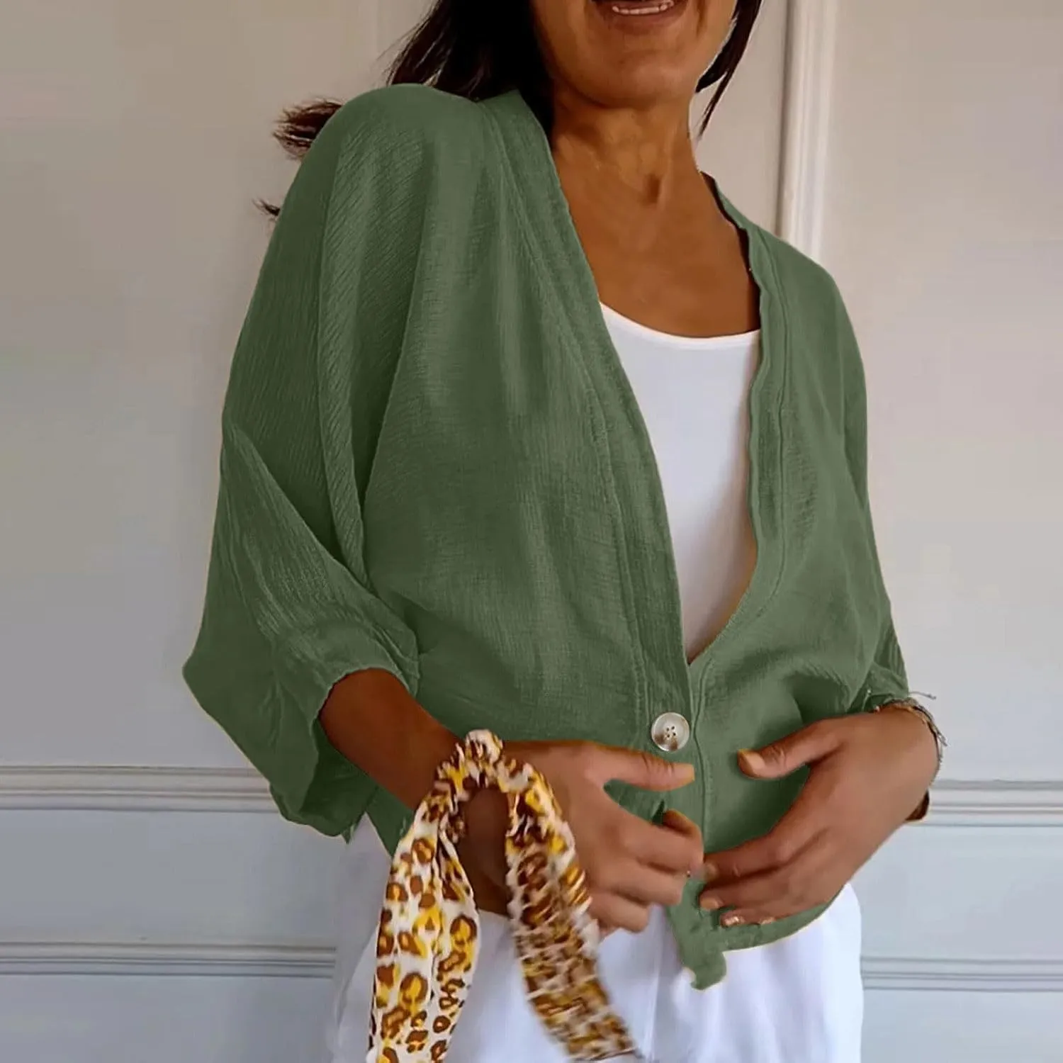 Womens Cotten Linen Button Down Cardigans Dressy Casual Long Sleeve Open Front Lightweight Beach Cover ups