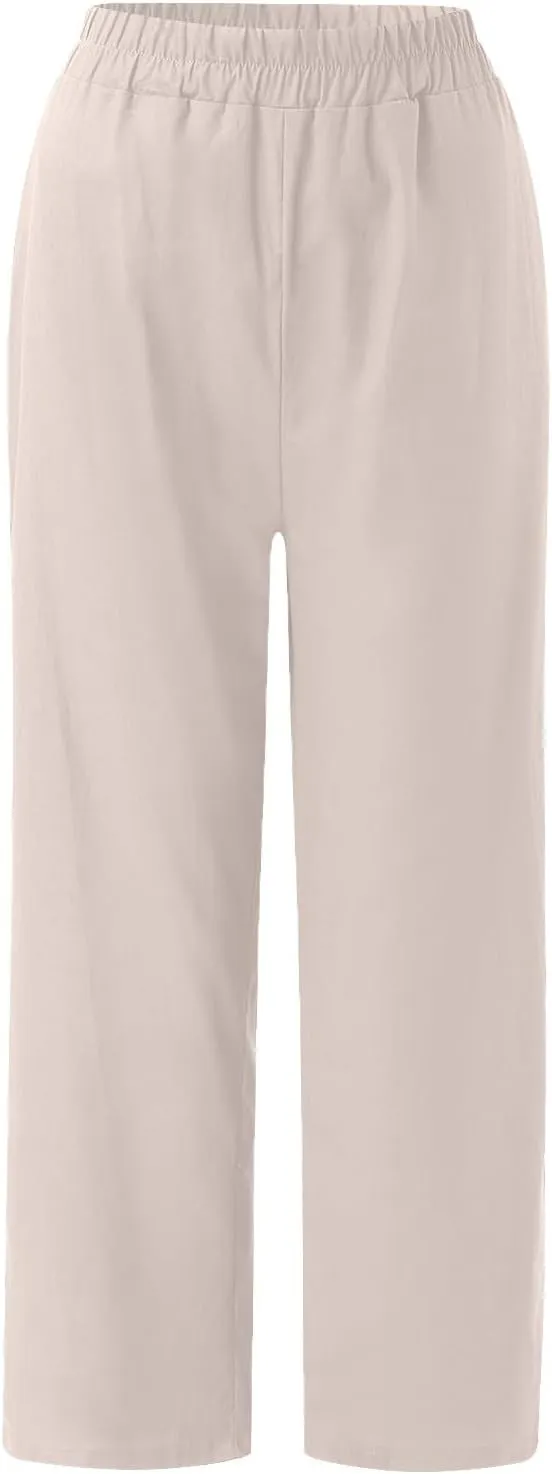 Womens Cotton Linen Lounge Sets Linen Dressy Casual Sets Wide Leg Pants Suits Short Sleeve Jogger Tracksuit