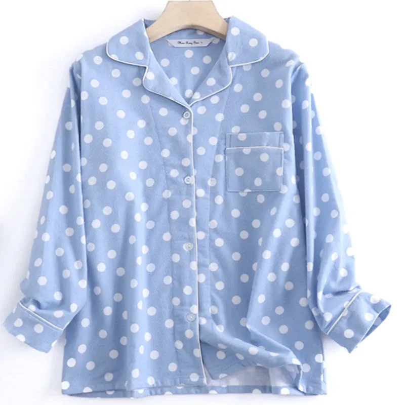 Women's Cotton Simple Pajama Suit Lapel pajamas Long sleeve pajamas Knitted pajamas Modal cotton pajamas night wear