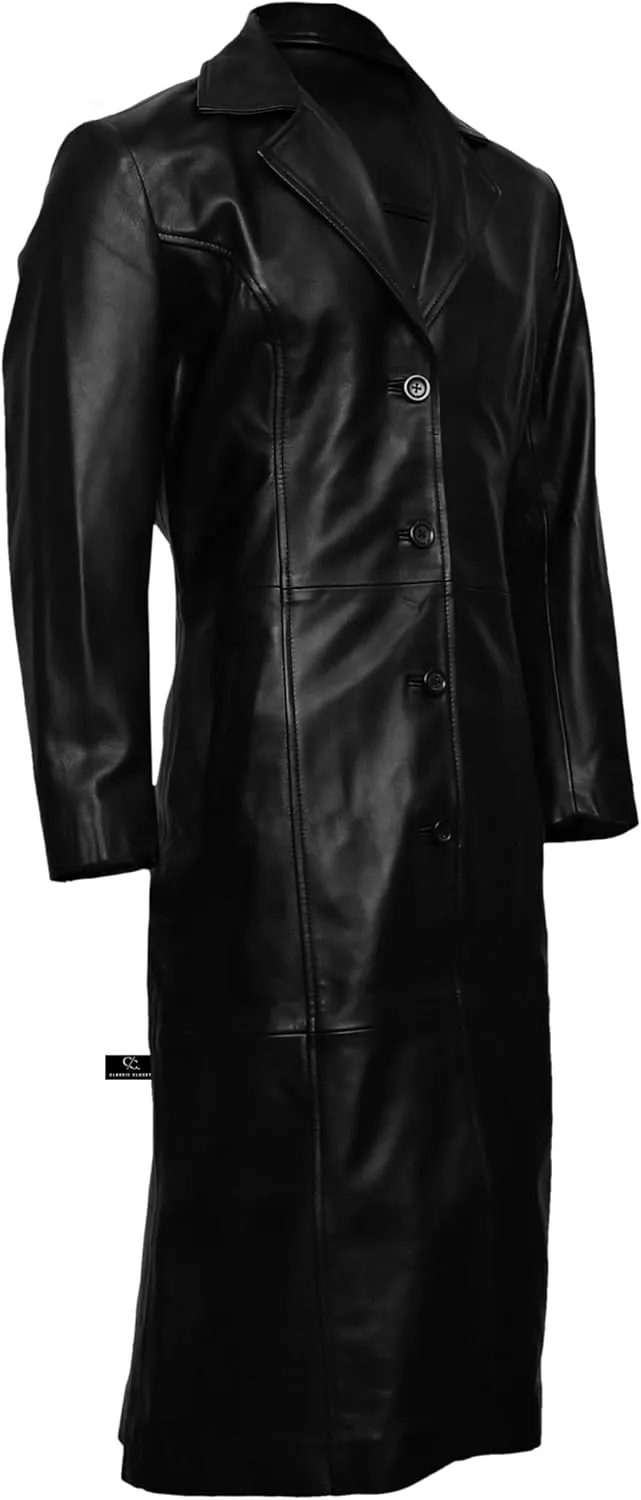 Women’s Duster Long Black Trench Coat – Women’s Full Body Leather Long Coat – Long Leather Trench Coat For Women