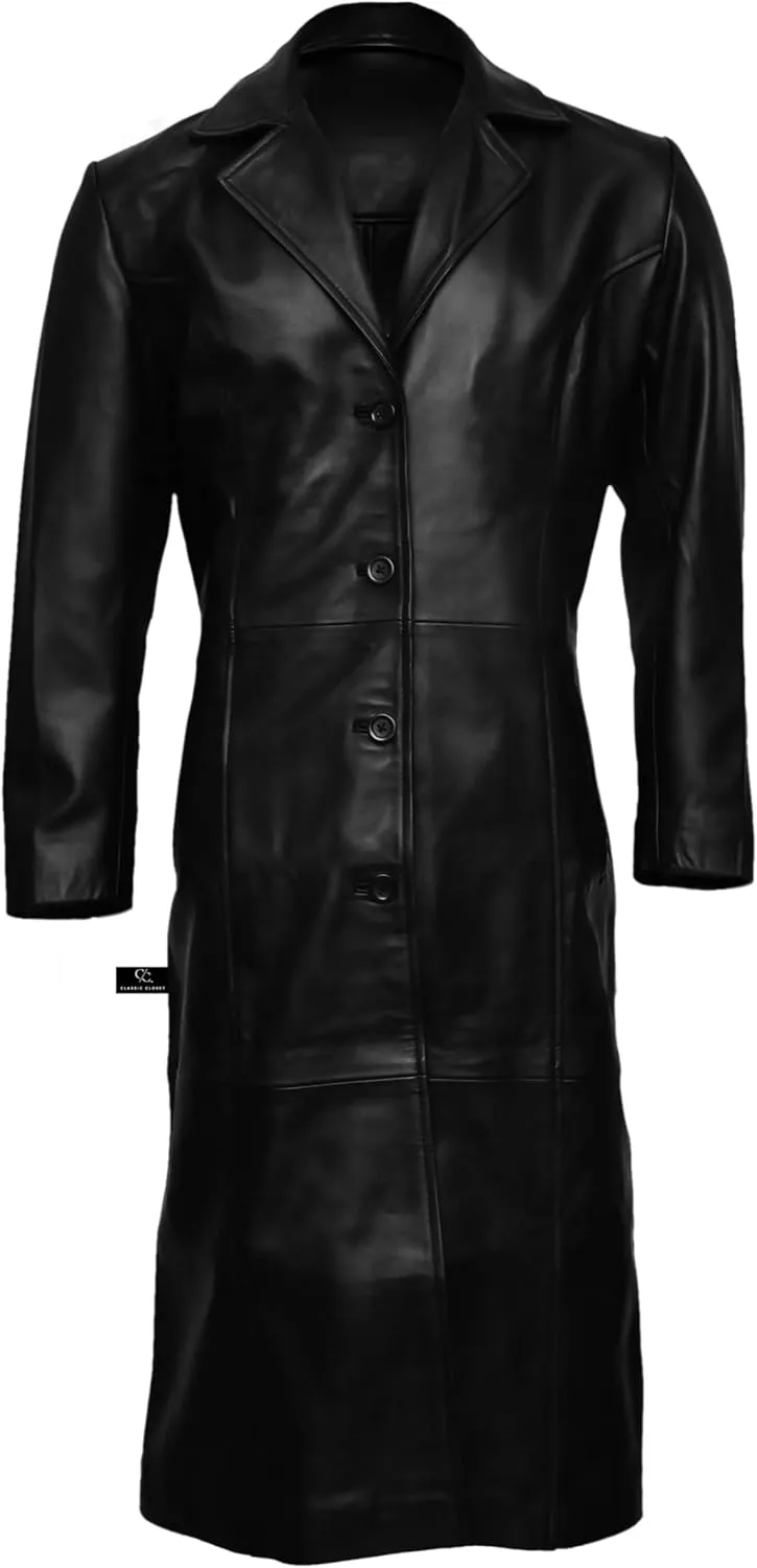 Women’s Duster Long Black Trench Coat – Women’s Full Body Leather Long Coat – Long Leather Trench Coat For Women