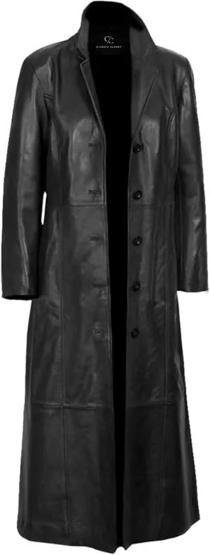 Women’s Duster Long Black Trench Coat – Women’s Full Body Leather Long Coat – Long Leather Trench Coat For Women