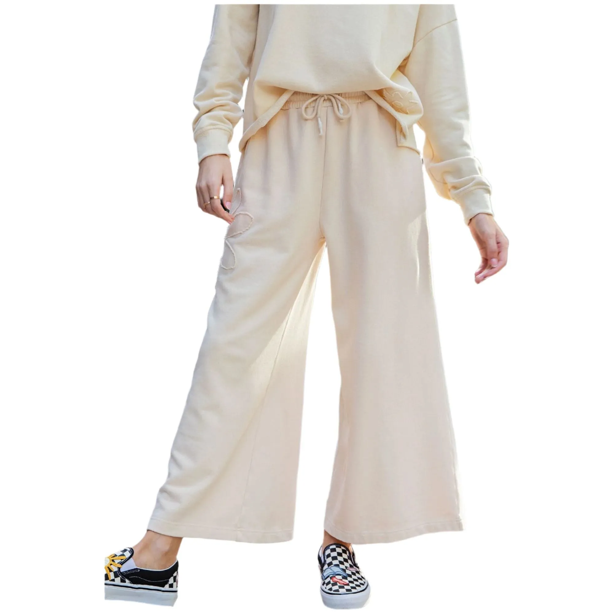 Women's Easel Flower Patch Washed Terry Knit Pants EB90125