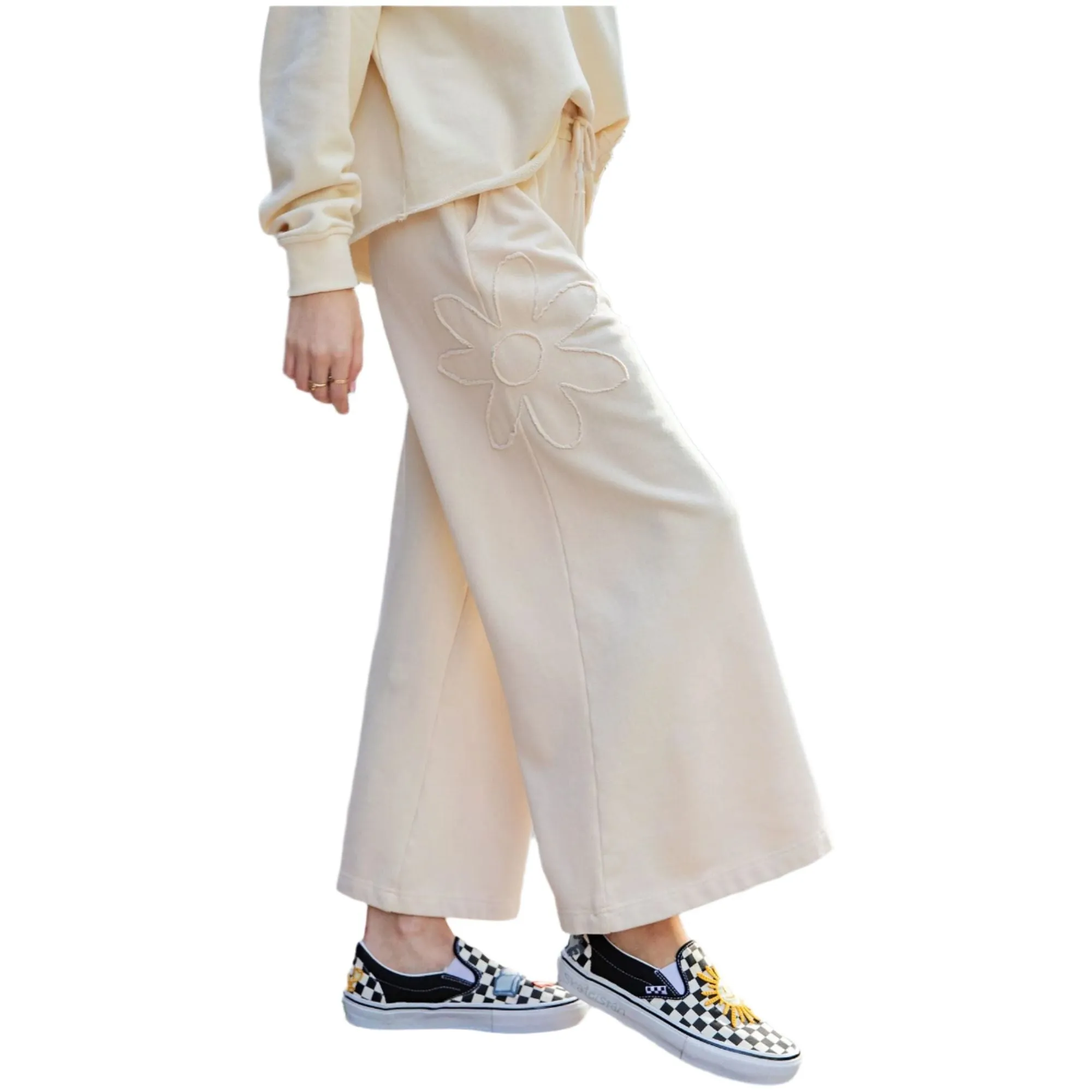 Women's Easel Flower Patch Washed Terry Knit Pants EB90125