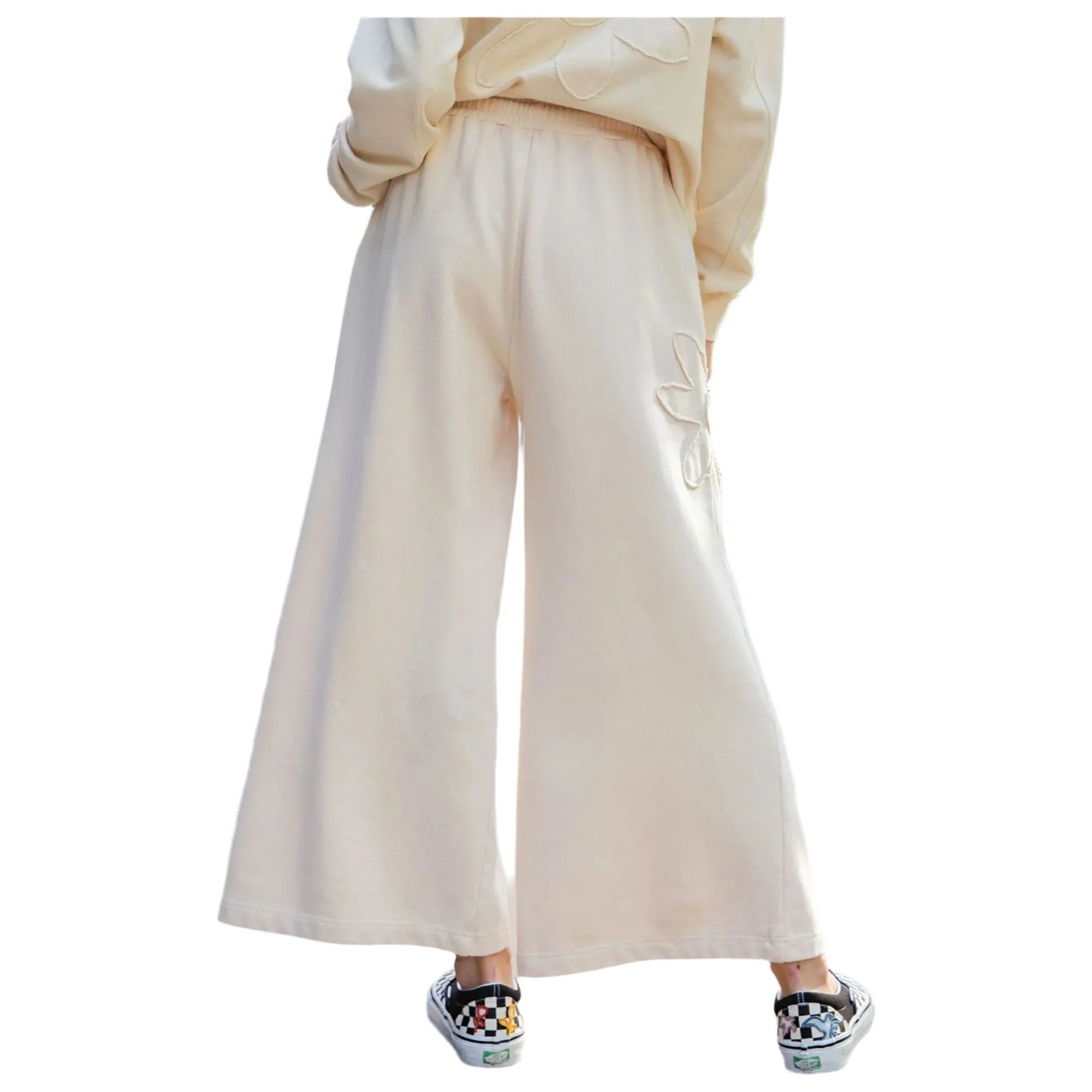 Women's Easel Flower Patch Washed Terry Knit Pants EB90125