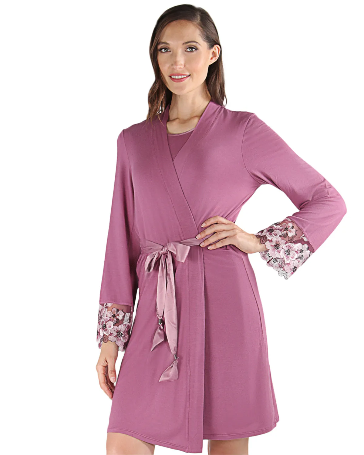 Women's Enchanted Romance Floral Accent Embroidered Robe