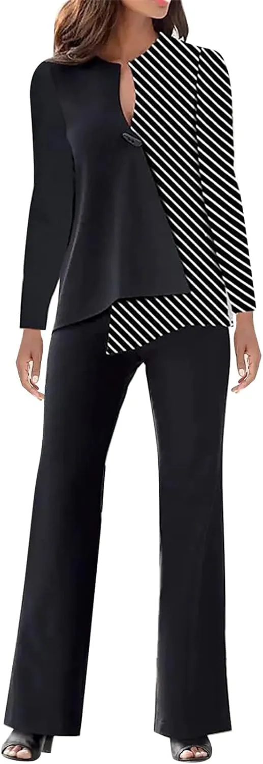Women's Fall Pajama Sets Women 2 Outfits Casual Long Sleeve Top Loose Wide Leg Pants Long Sleeve Shirt and Pajama