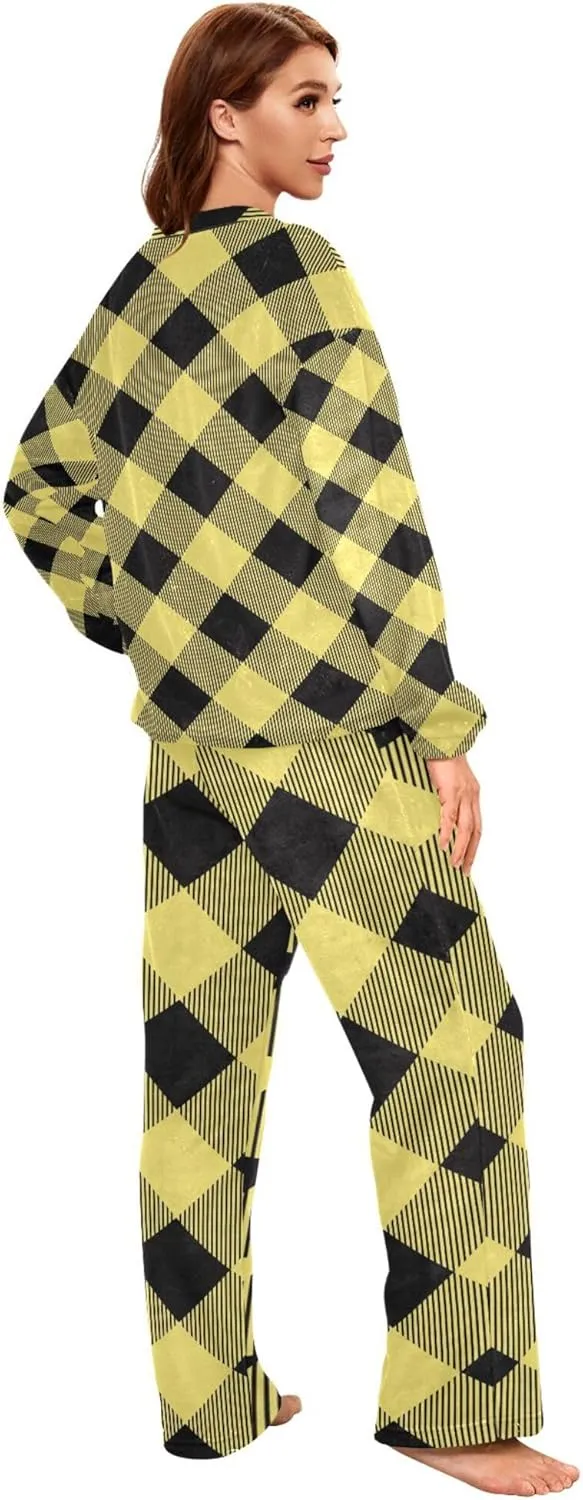 Women's Fleece Pajama Sets Classic Fuzzy Long Sleeve Round Neck Sleepwear Clothing Unique Sleepwear Pjs Sets S