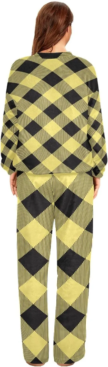Women's Fleece Pajama Sets Classic Fuzzy Long Sleeve Round Neck Sleepwear Clothing Unique Sleepwear Pjs Sets S