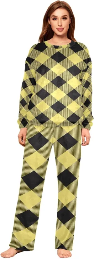 Women's Fleece Pajama Sets Classic Fuzzy Long Sleeve Round Neck Sleepwear Clothing Unique Sleepwear Pjs Sets S