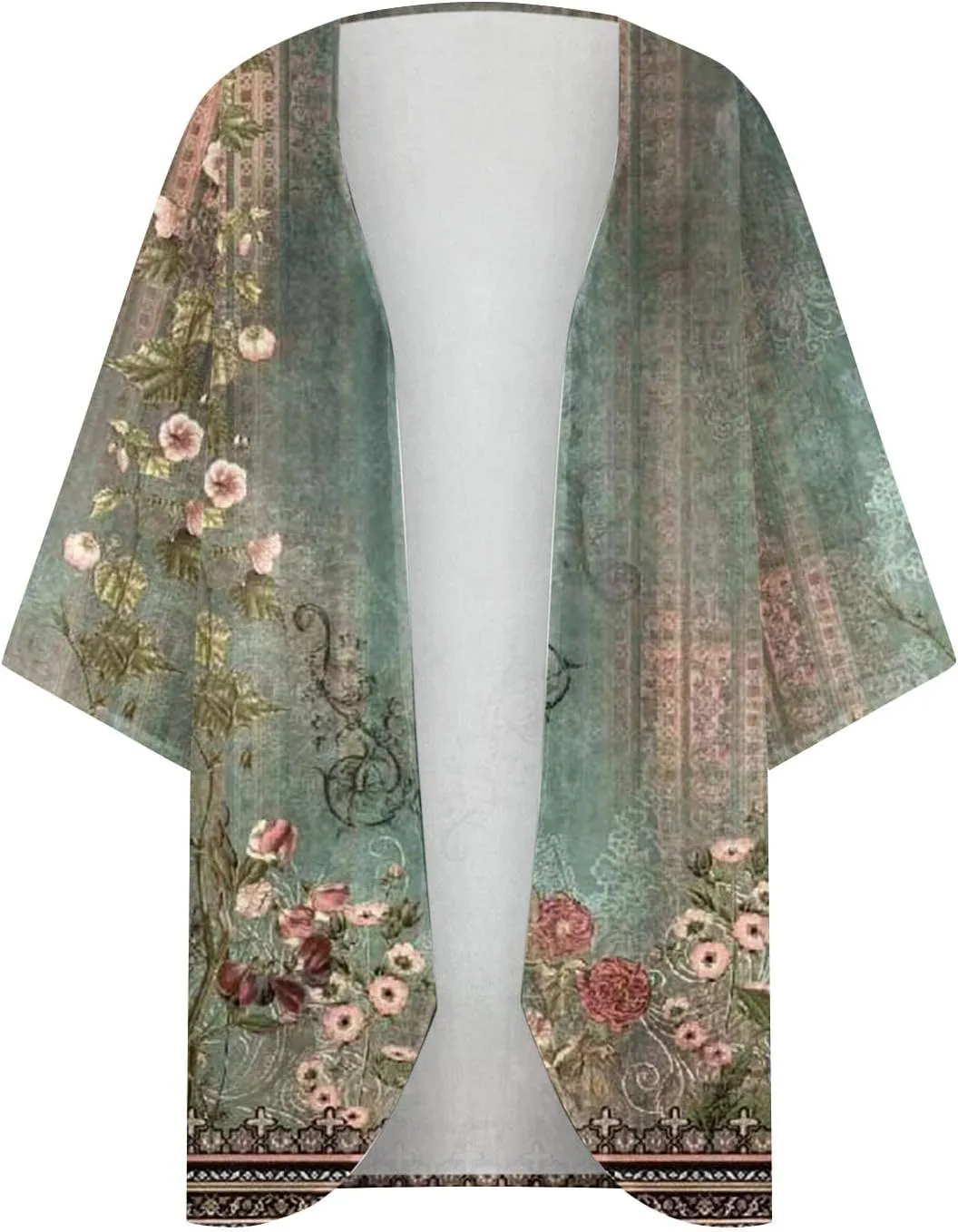 Women's Floral Print Puff Sleeve Kimono Cardigan Loose Cover Ups Casual Tops 2025 Trendy Lightweight Resort Wear