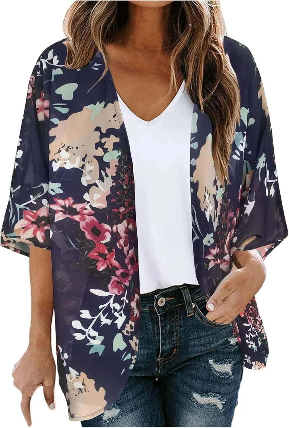 Womens Floral Print Puff Sleeve Kimono Cardigan Summer Fashion Loose Coverup Cute Lightweight Kimonos 2025 Trendy