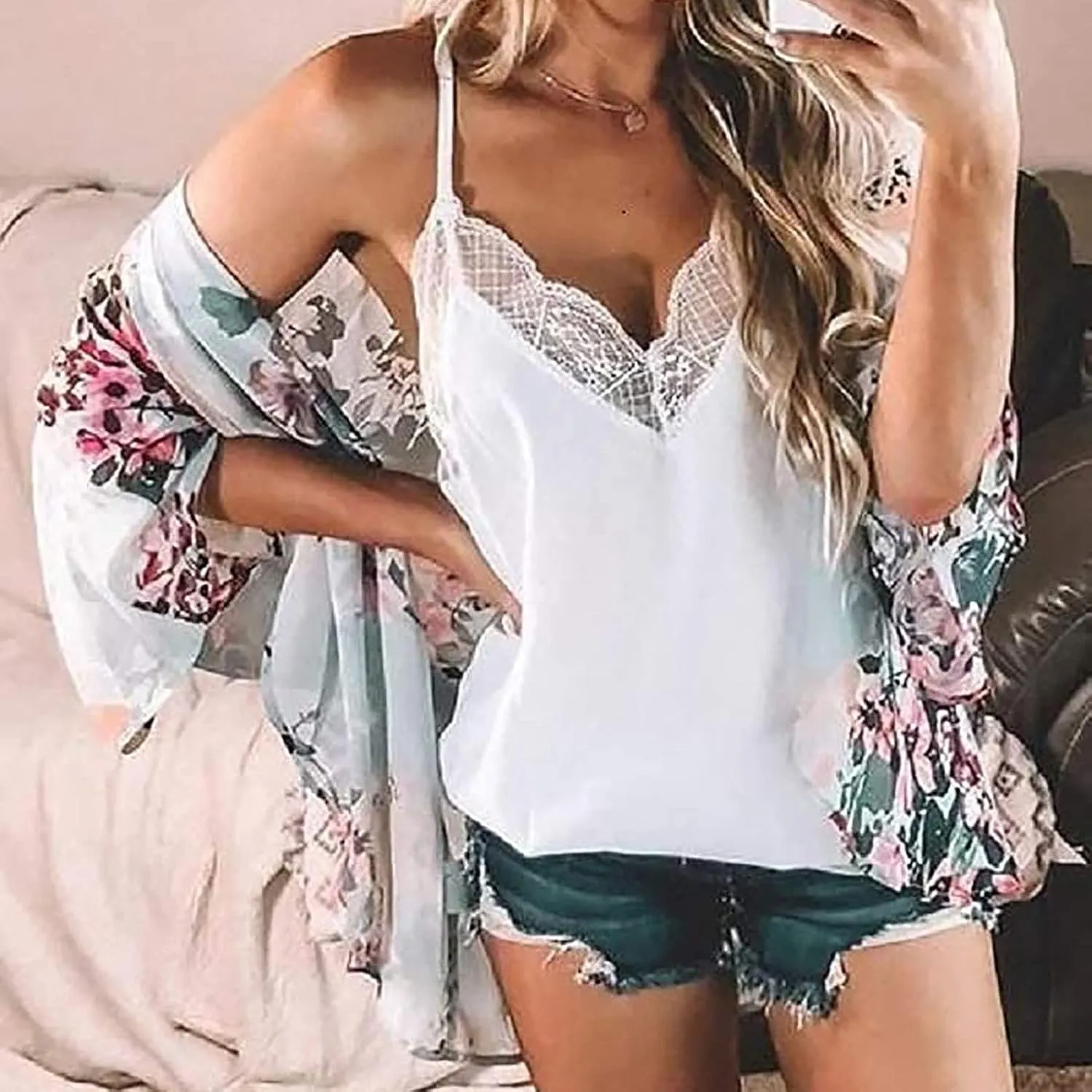 Womens Floral Print Puff Sleeve Kimono Cardigan Summer Fashion Loose Coverup Cute Lightweight Kimonos 2025 Trendy