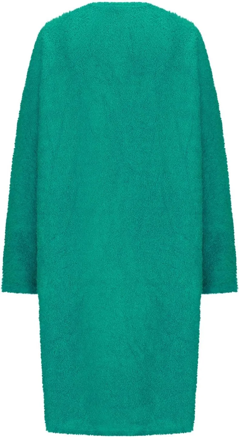 Womens Fuzzy 2 Piece Fleece Open Front Cardigan and Dress Pajamas Loungewear Sets