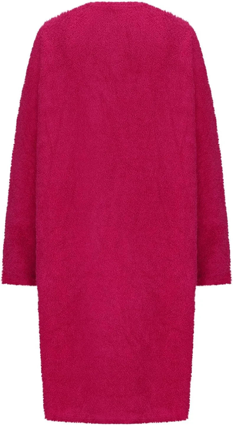 Womens Fuzzy 2 Piece Fleece Open Front Cardigan and Dress Pajamas Loungewear Sets