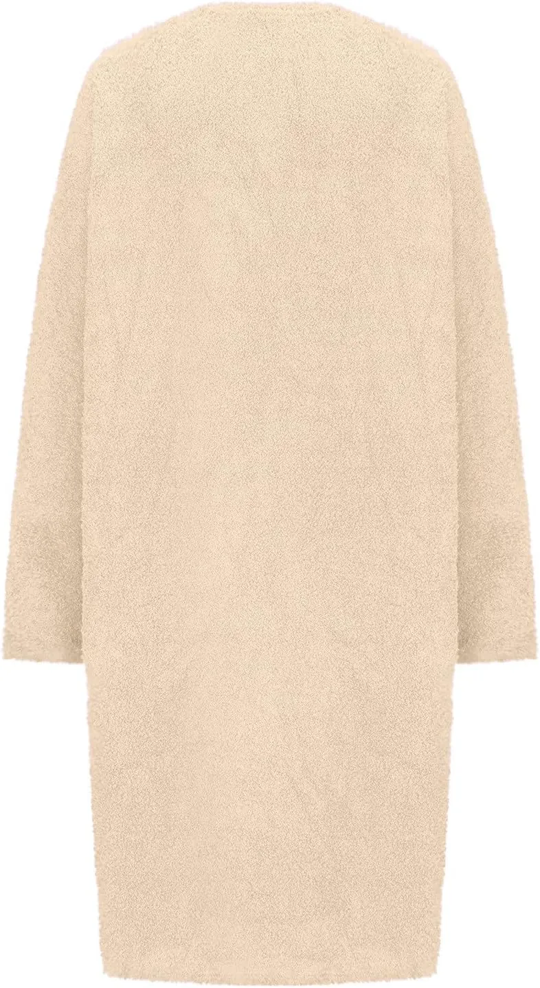 Womens Fuzzy 2 Piece Fleece Open Front Cardigan and Dress Pajamas Loungewear Sets