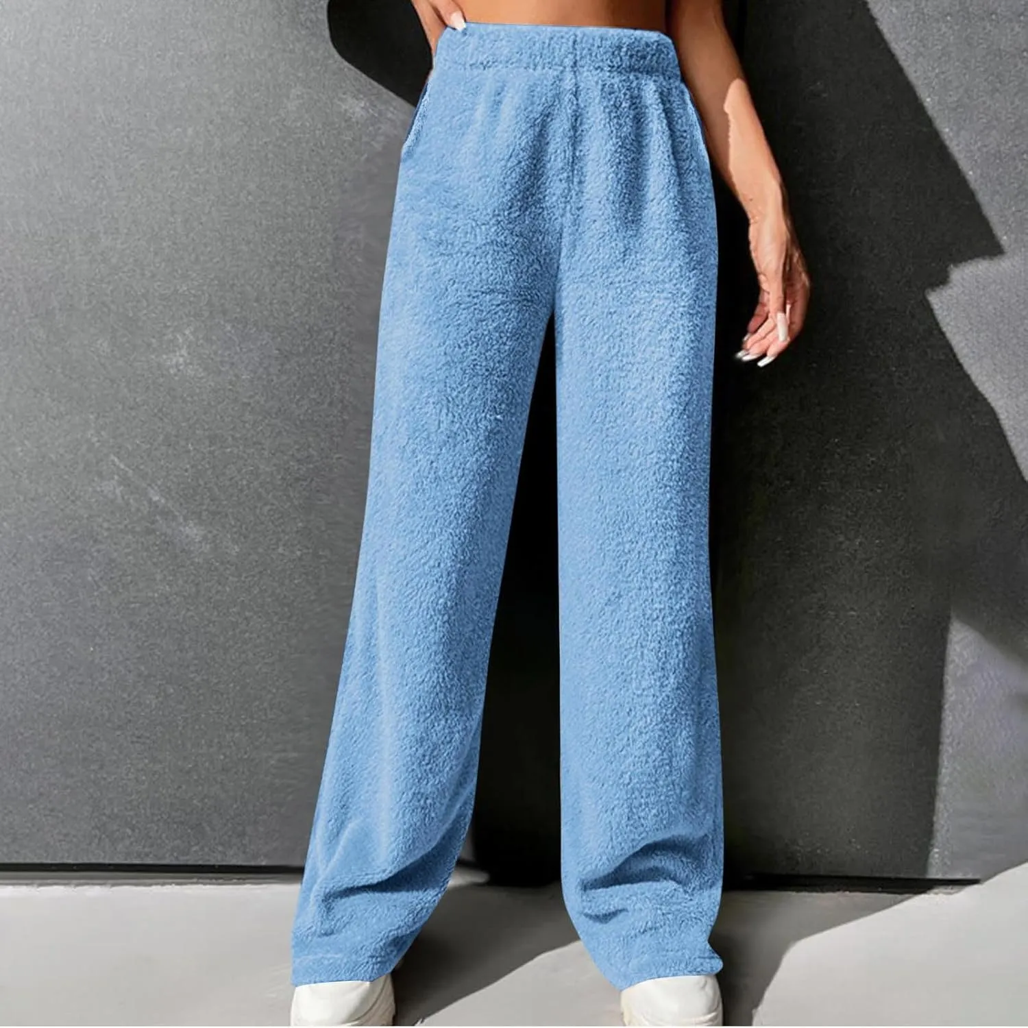 Womens Fuzzy Fleece Casual Pants Winter Warm Sleep Lounge Trousers Joggers Soft Plush Pajama Bottoms with Pockets