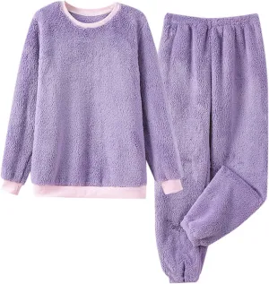 Women's Fuzzy Fleece Pajama Set,Long Sleeve Top Long Pants Loungewear Cozy Sleepwear Warm Nightgown 2024 Fall Trendy