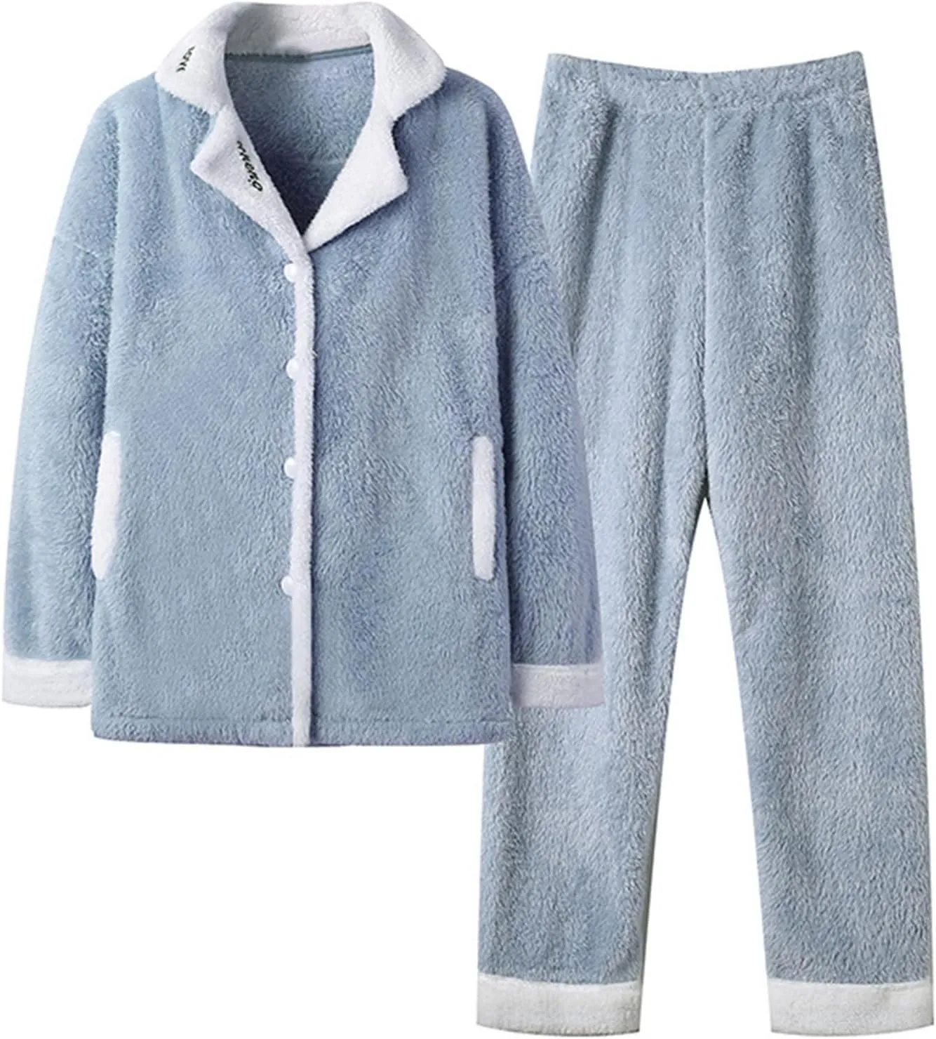 Women's Fuzzy Fleece Pajama Sets 2 Piece Outfits Long Sleeve Top Wide Leg Pants Casual Lounge Matching Set 2024 Fall