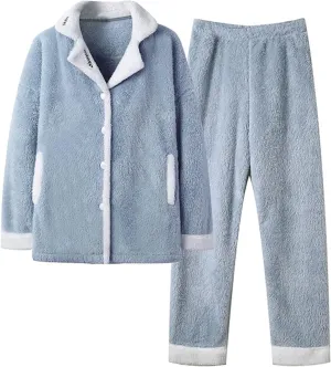 Women's Fuzzy Fleece Pajama Sets 2 Piece Outfits Long Sleeve Top Wide Leg Pants Casual Lounge Matching Set 2024 Fall