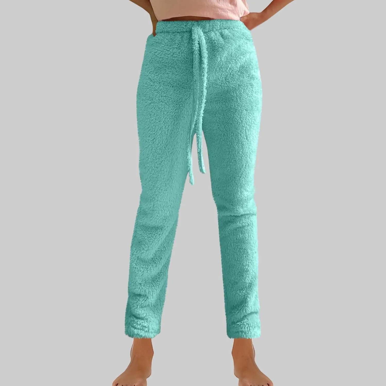 Women's Fuzzy Outfits 4 Piece Sherpa Cardigan Crop Tank Tops Shorts and Wide Legs Pants Lounge Sets