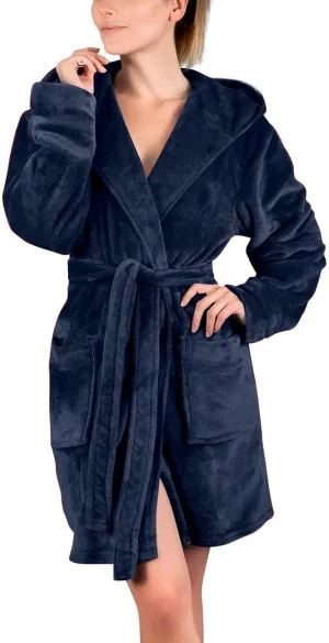 Womens Fuzzy Robe Mid Length Bathrobe Belted Soft Bath Robes Plush Kimono Robe with Pockets Fall Winter Spa Robes