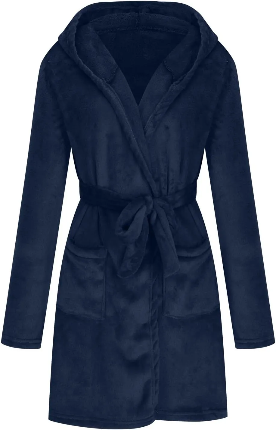 Womens Fuzzy Robe Mid Length Bathrobe Belted Soft Bath Robes Plush Kimono Robe with Pockets Fall Winter Spa Robes