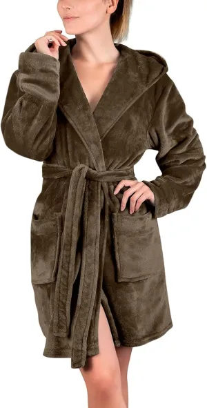 Womens Fuzzy Robe Mid Length Bathrobe Belted Soft Bath Robes Plush Kimono Robe with Pockets Fall Winter Spa Robes