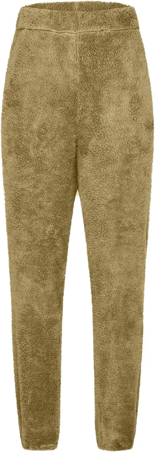 Women's High Waist Fuzzy Pajama Pants Fleece Lounge Trousers Cozy Sofy Pjs Bottoms Plus Size Winter Warm Sleepwear