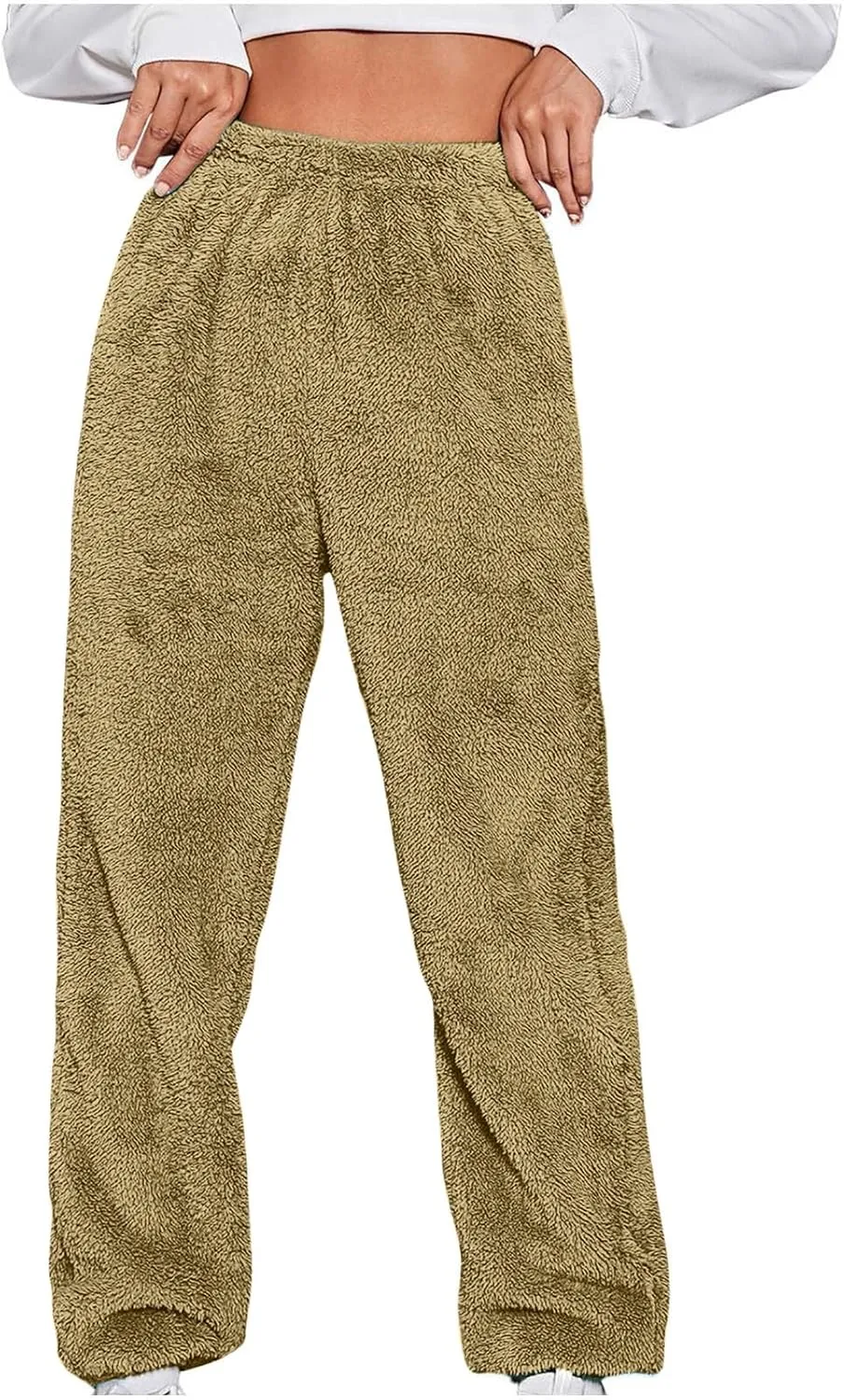 Women's High Waist Fuzzy Pajama Pants Fleece Lounge Trousers Cozy Sofy Pjs Bottoms Plus Size Winter Warm Sleepwear